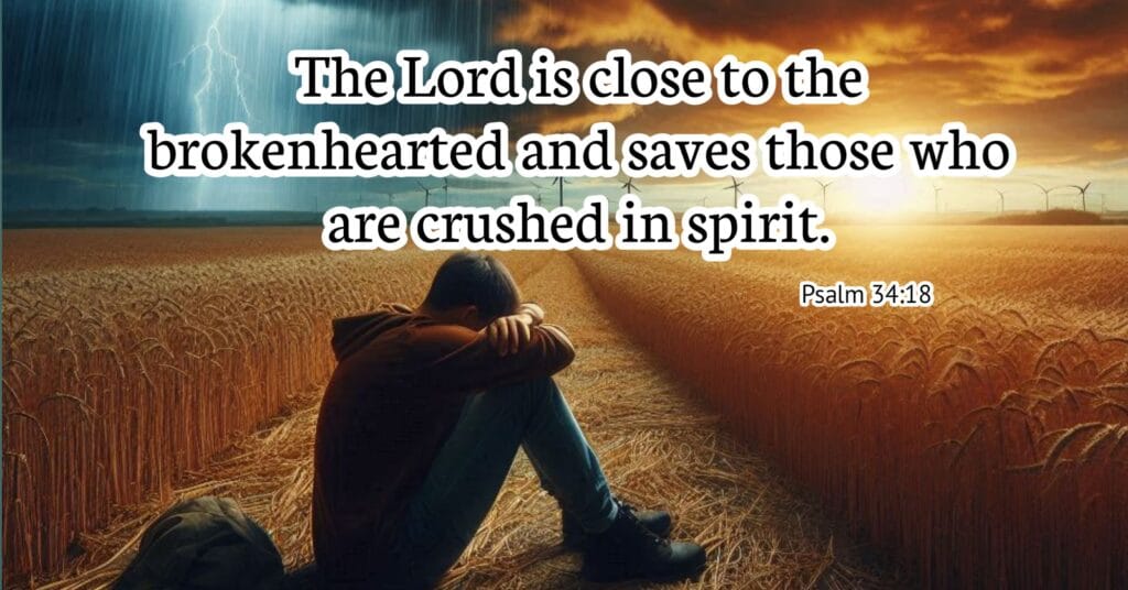 Psalm 34:18 "The Lord is close to the brokenhearted and saves those who are crushed in spirit''