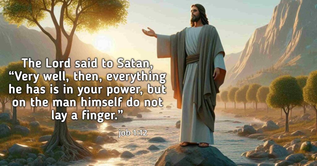 job 1:12: "The Lord said to Satan, 'Very well, then, everything he has is in your power, but on the man himself do not lay a finger.'”