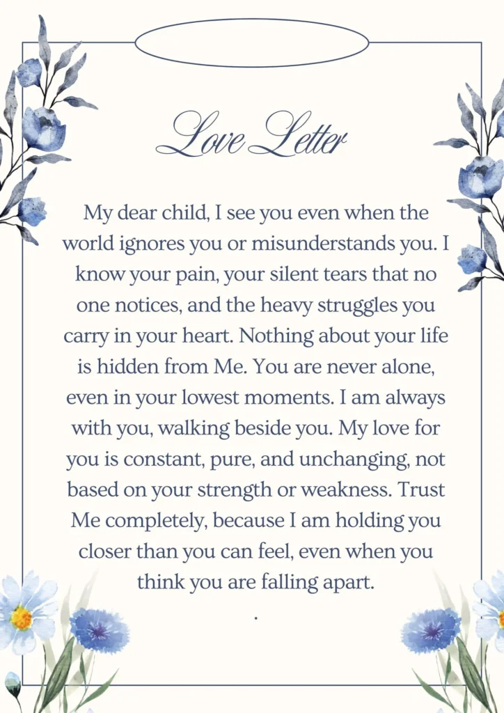 Love letter from Jesus seeing your pain, silent tears, and reminding you that you are never alone