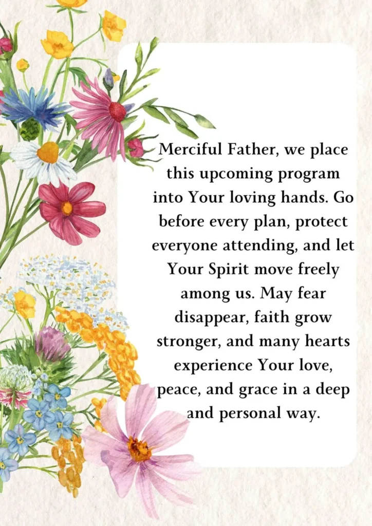 Prayer points for upcoming program with scriptures asking God’s presence, peace, and spiritual transformation during the gathering