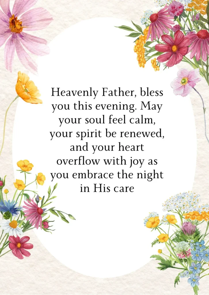 Good evening blessings night prayer image asking God to keep your mind peaceful and home filled with love