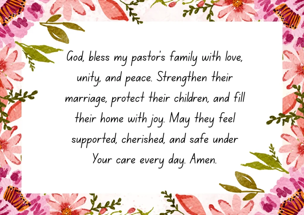 Prayer for Pastors and their family, asking God to bless their marriage, children, and home with love, unity, and peace