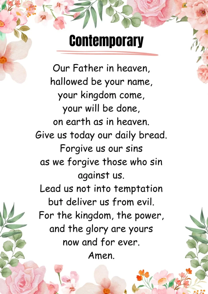 The Lord's Prayer contemporary version text for daily devotion