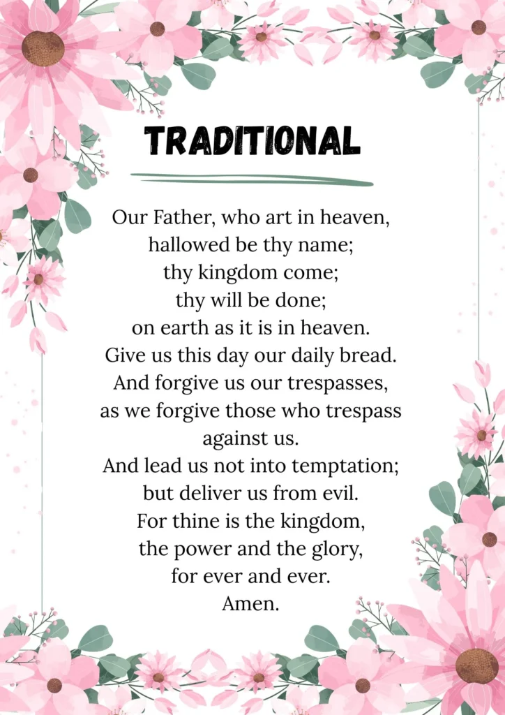 The Lord's Prayer traditional KJV version calligraphy text