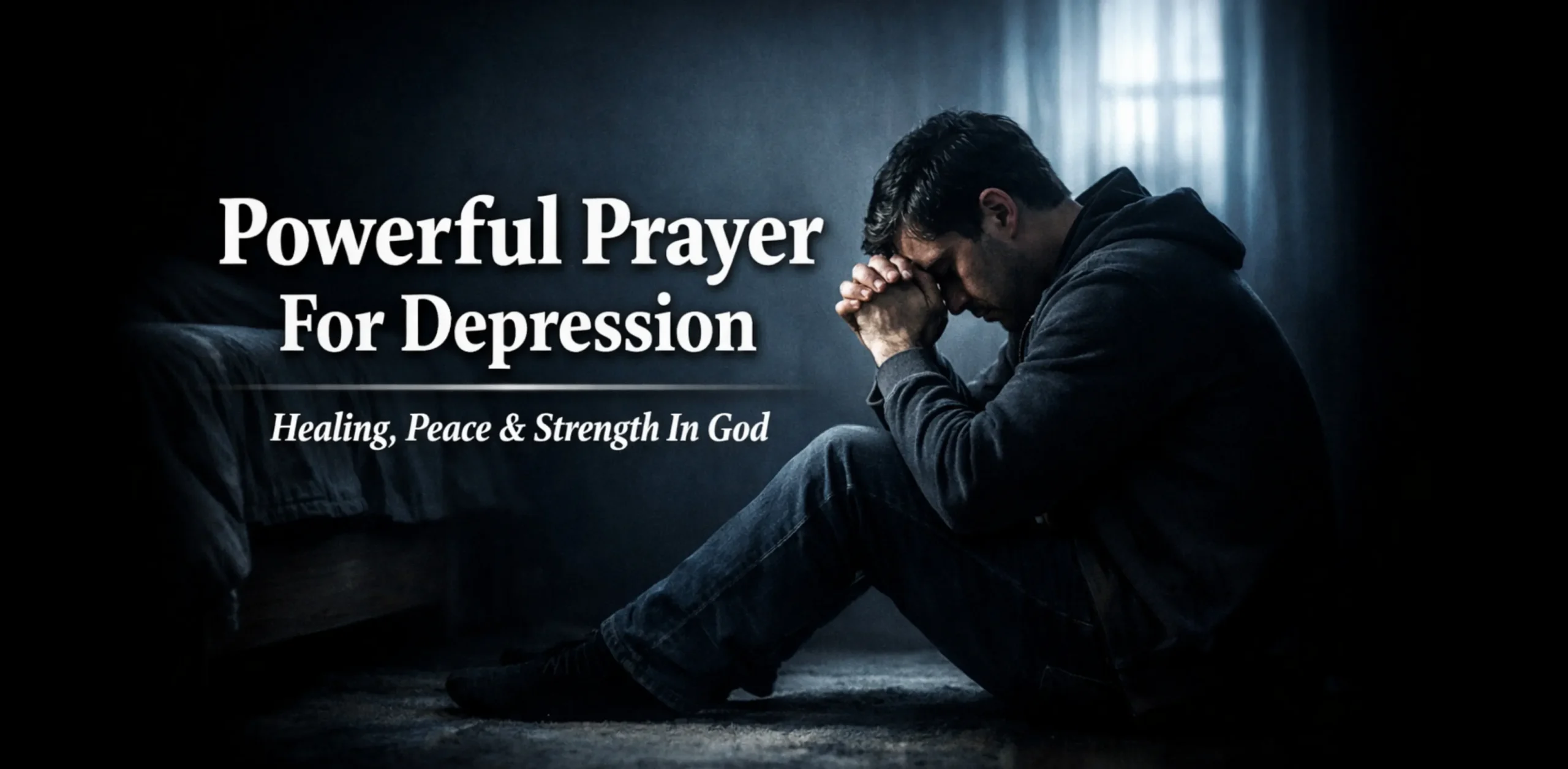 prayer for depression, person praying to God for peace, healing and strength in anxiety and sadness