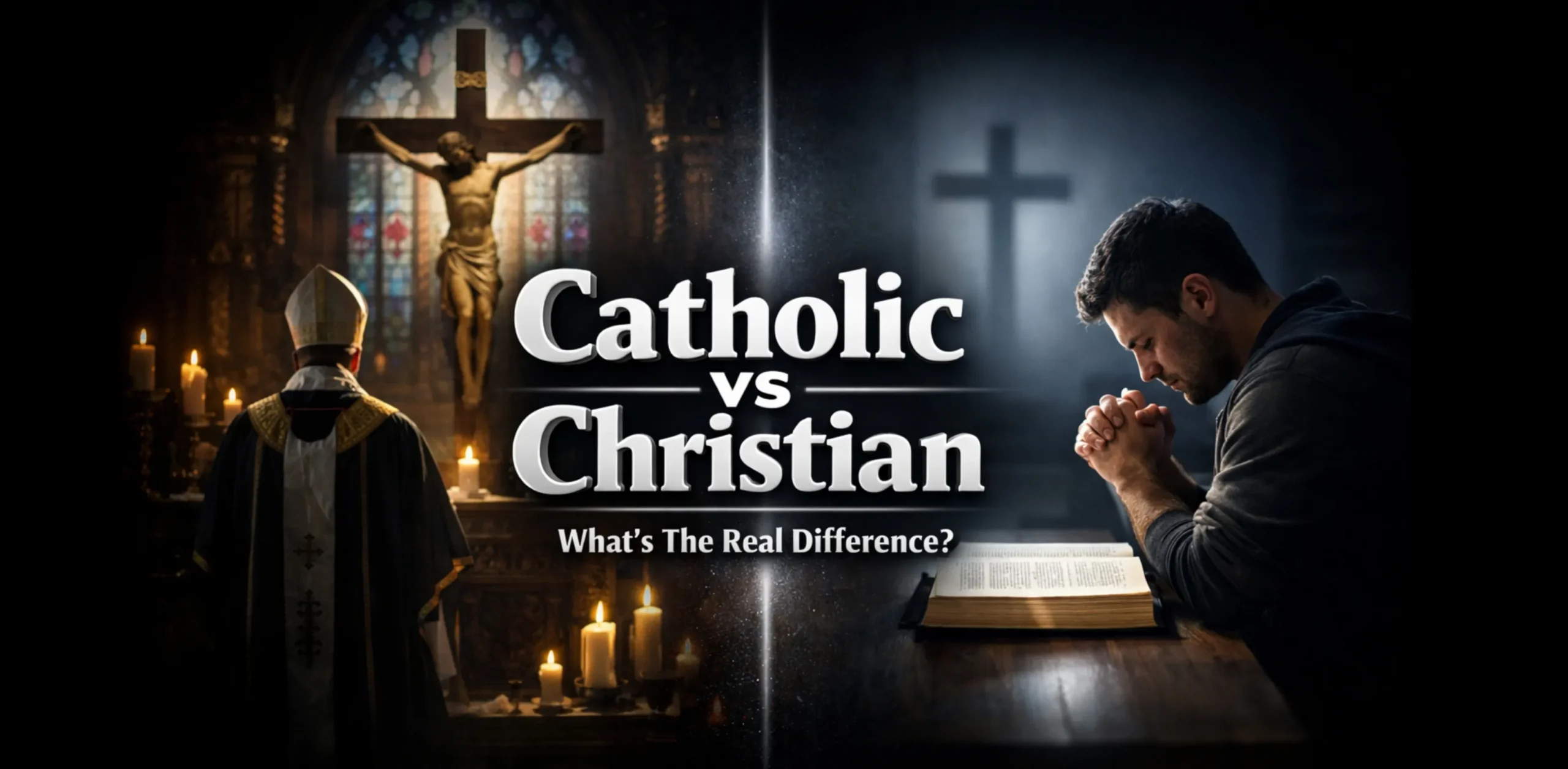 What Is the Difference Between Catholic and Christian illustrated through Bible and church symbols
