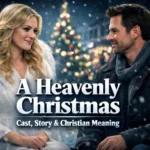 A Heavenly Christmas Hallmark movie cast and story scene with Christmas theme
