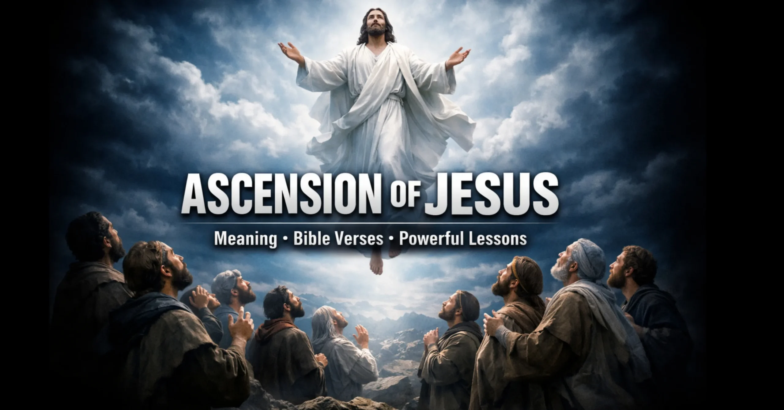 Ascension of Jesus to heaven as described in the Bible showing Jesus ascending before His disciples