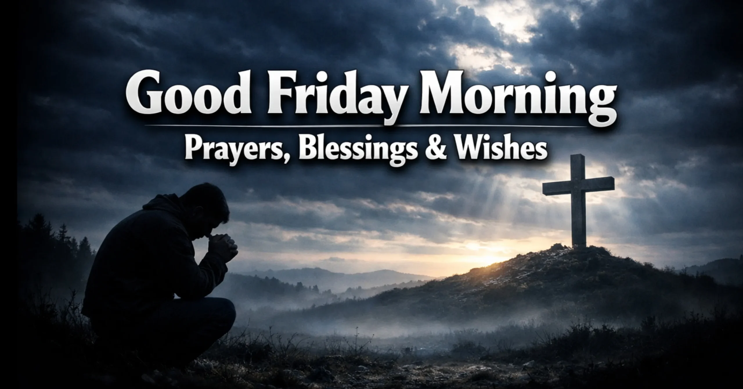 Good Friday morning prayer scene with cross symbol, peaceful sunrise and spiritual reflection