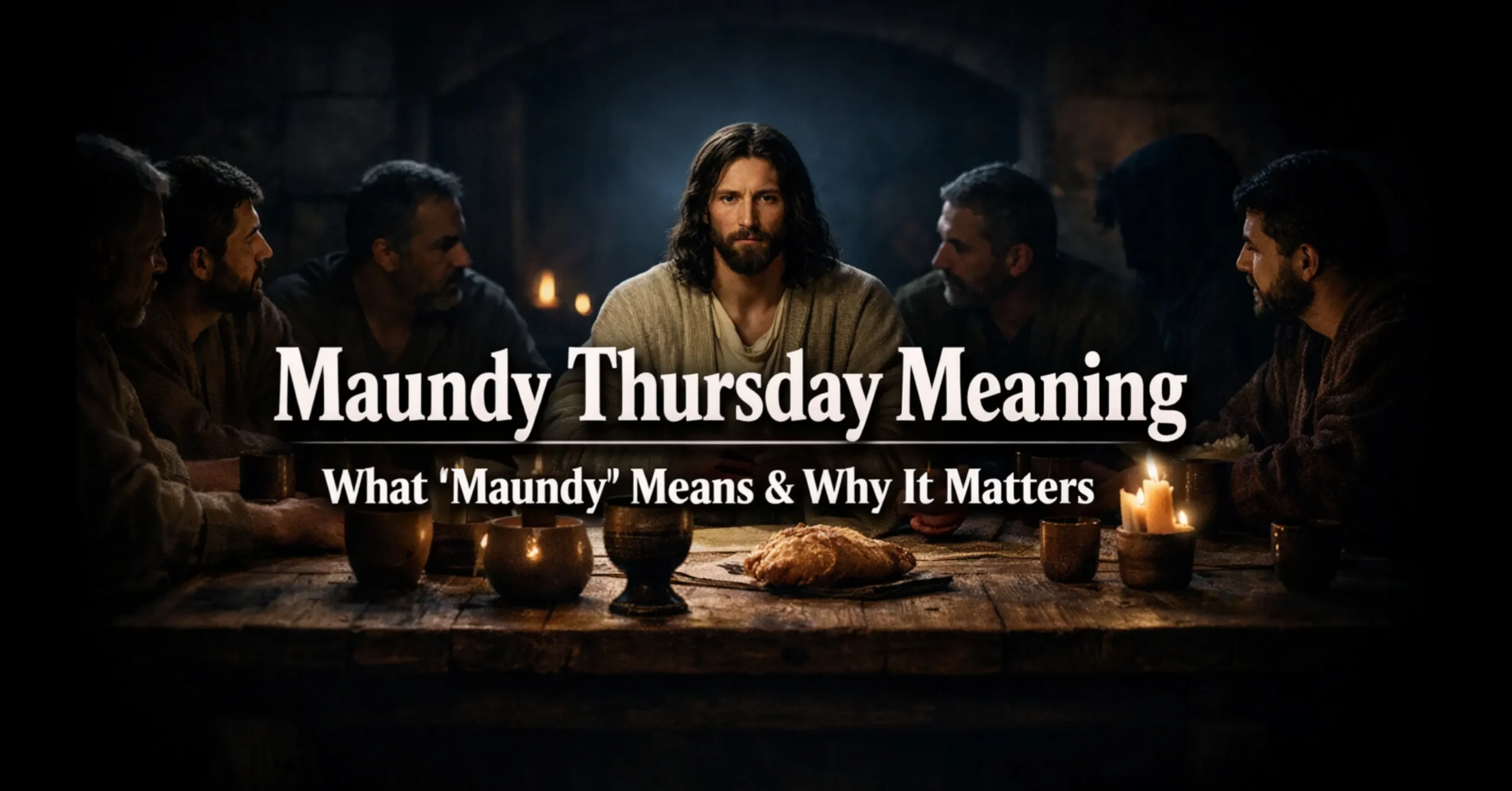 Maundy Thursday service meaning illustrated with Jesus sharing the Last Supper in church