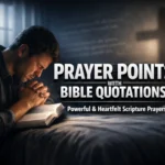 Prayer points with Bible quotations showing open Bible and peaceful prayer hands for daily Christian prayer
