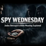 Spy Wednesday showing Judas betrayal of Jesus for thirty pieces of silver in Holy Week