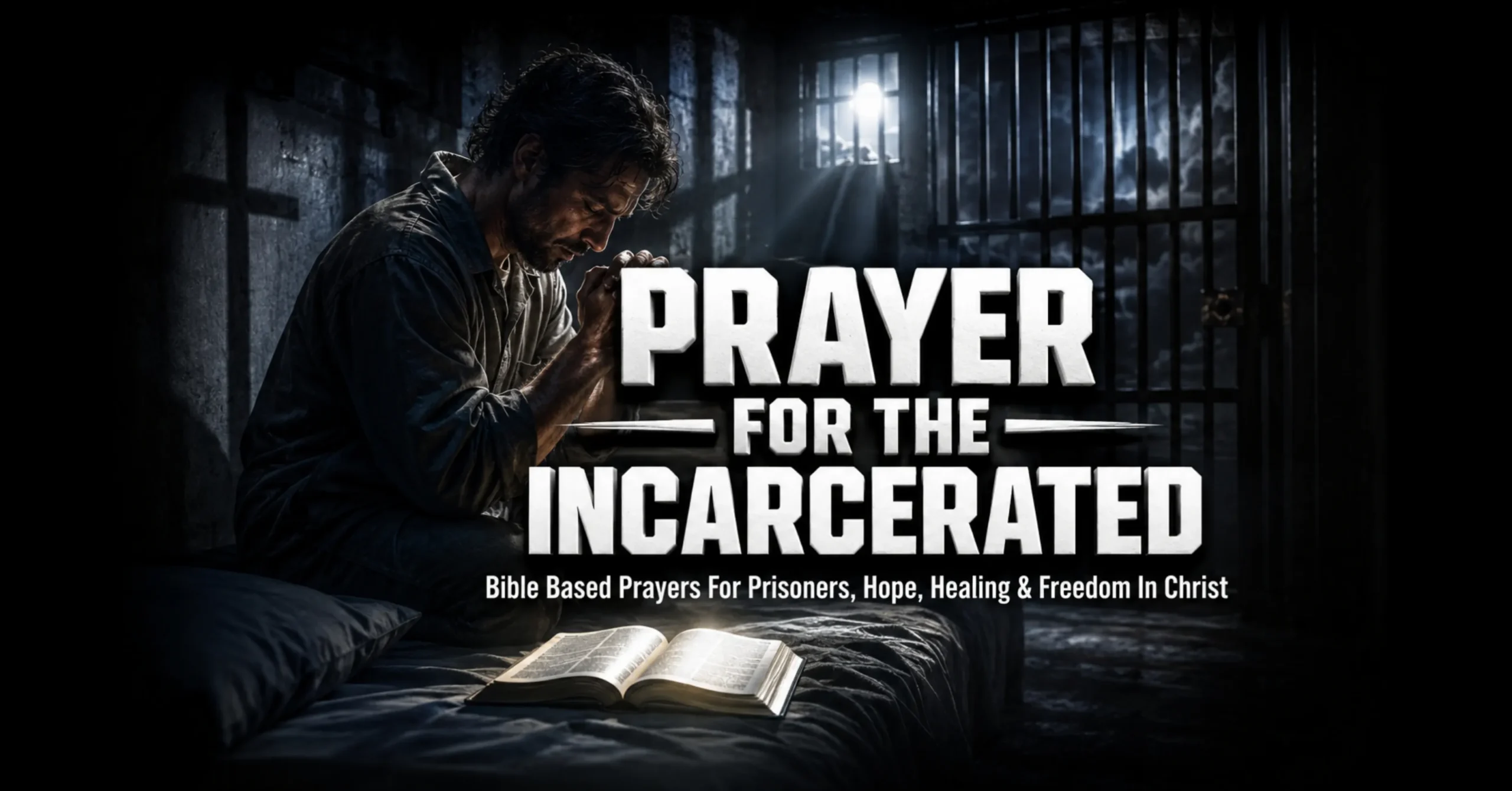 Prayer for the incarcerated with Bible verses for prisoners, healing, hope, protection, and restoration through faith in Jesus Christ