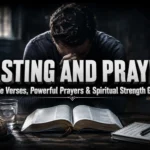 Fasting and prayer Christian devotional with Bible verses, praying hands, spiritual strength, and faith in God during fasting