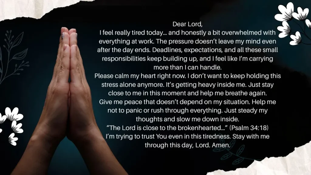 prayer for job stress asking God for peace and calm heart during work pressure