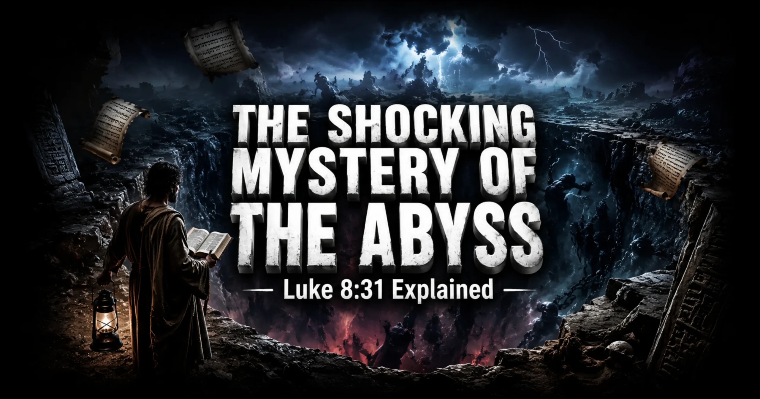 What is the abyss in the Bible illustration showing bottomless pit and spiritual darkness from Luke 8:31 and Revelation