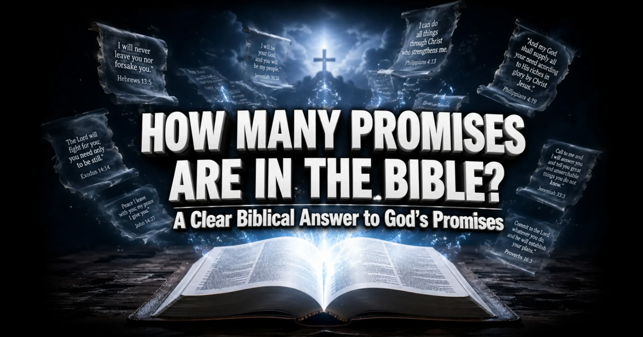 How many promises are in the Bible – illustration of God’s promises in Scripture, Bible open with light symbolizing faith and hope