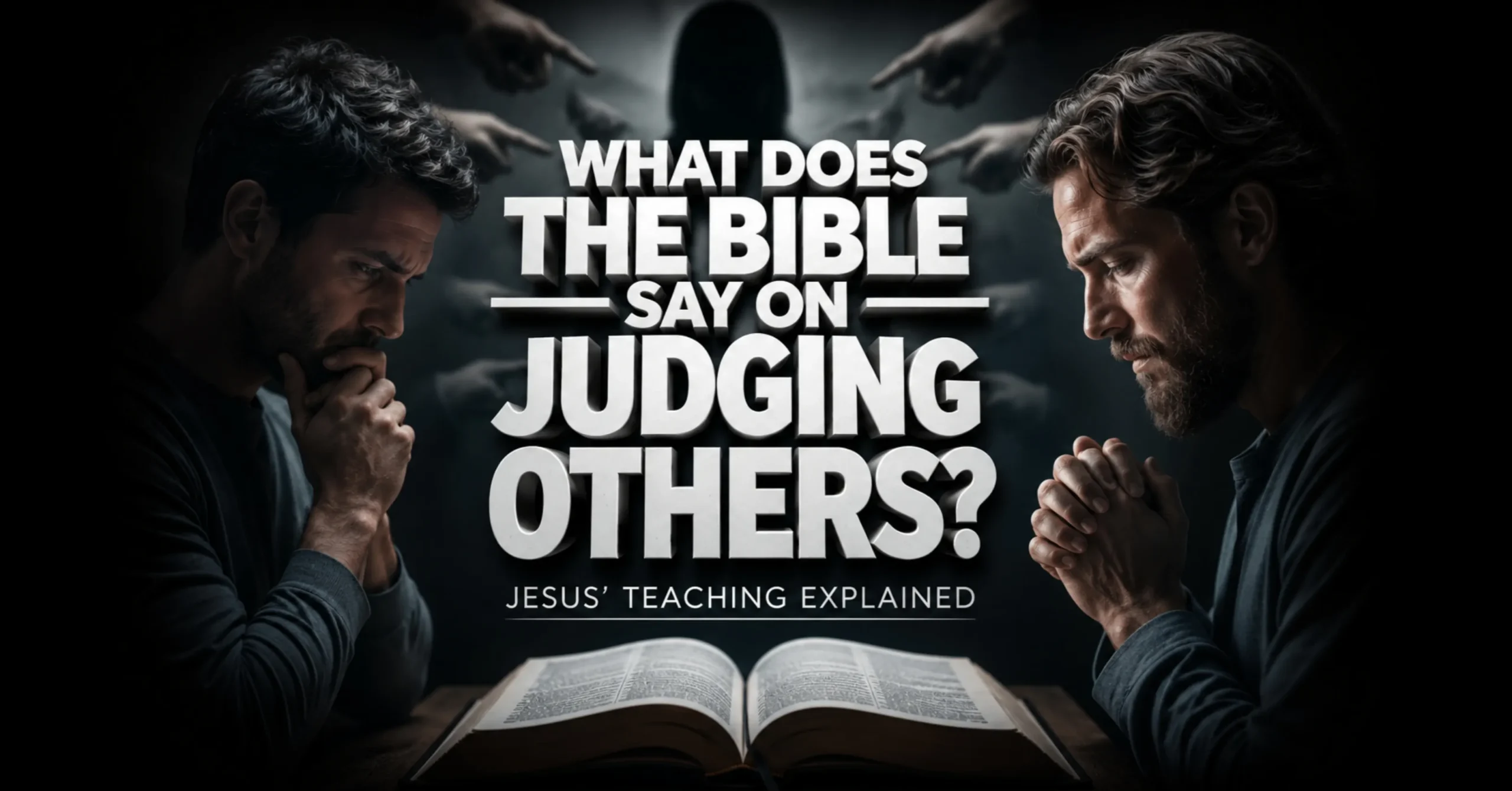 What does the Bible say on judging others? Jesus teaching on righteous judgment in Matthew 7:1–5 with an open Bible.