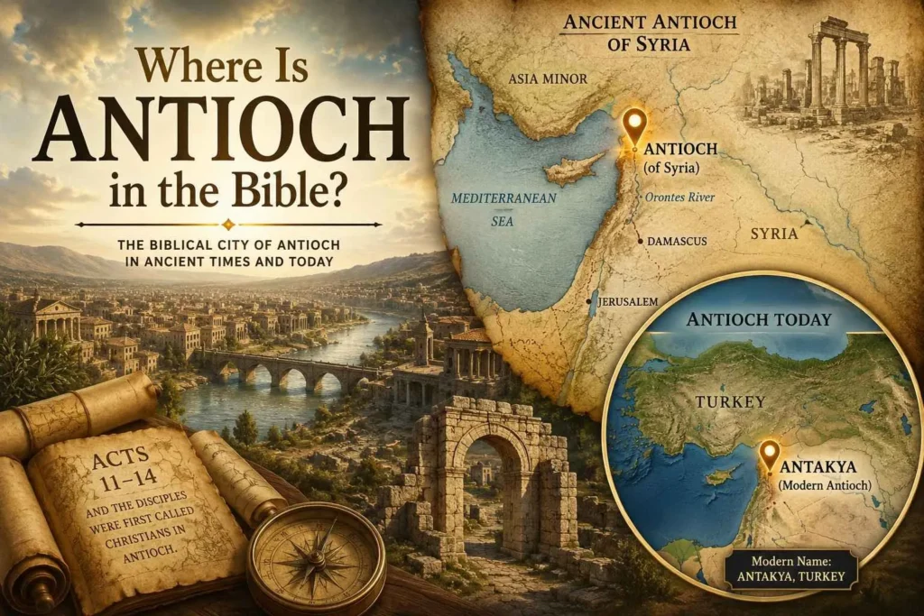 Where is Antioch in the Bible map showing ancient Antioch of Syria and modern Antakya Turkey with biblical geography comparison