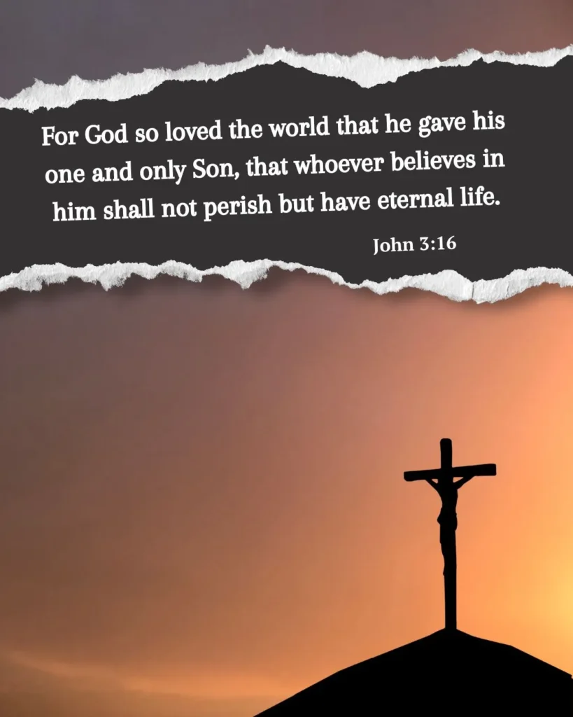 John 3:16 Bible verse about God's love from the NIV, reminding believers of God's gift of eternal life through Jesus Christ.
