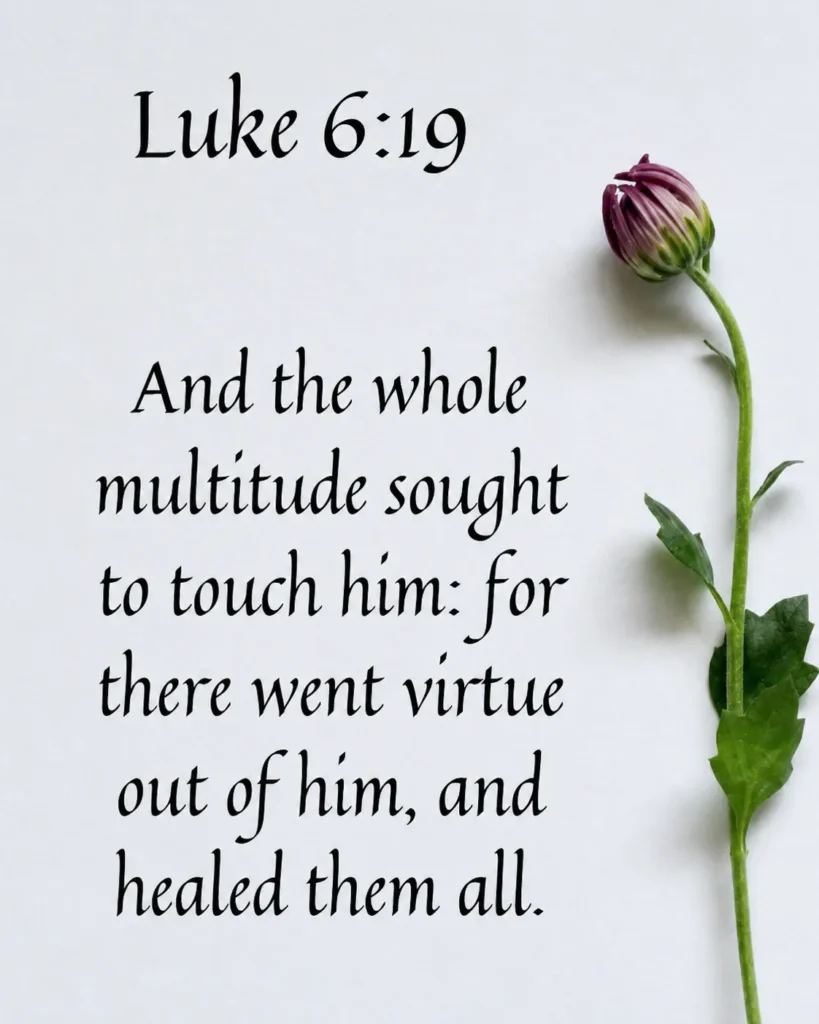 Luke 6:19 Bible verse about Jesus' healing power bringing hope, faith, and restoration to all.