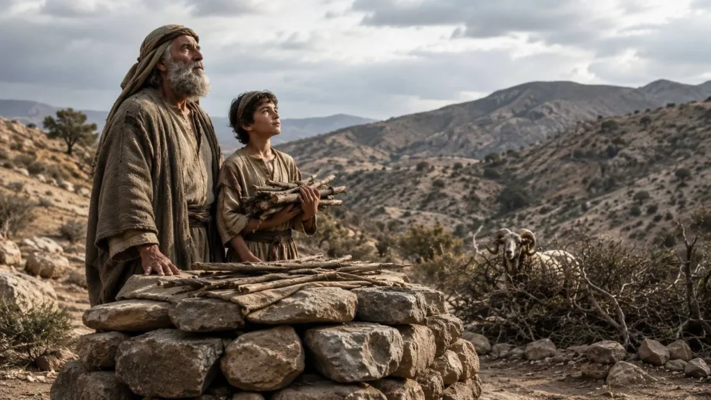 Abraham and Isaac on Mount Moriah in Genesis 22