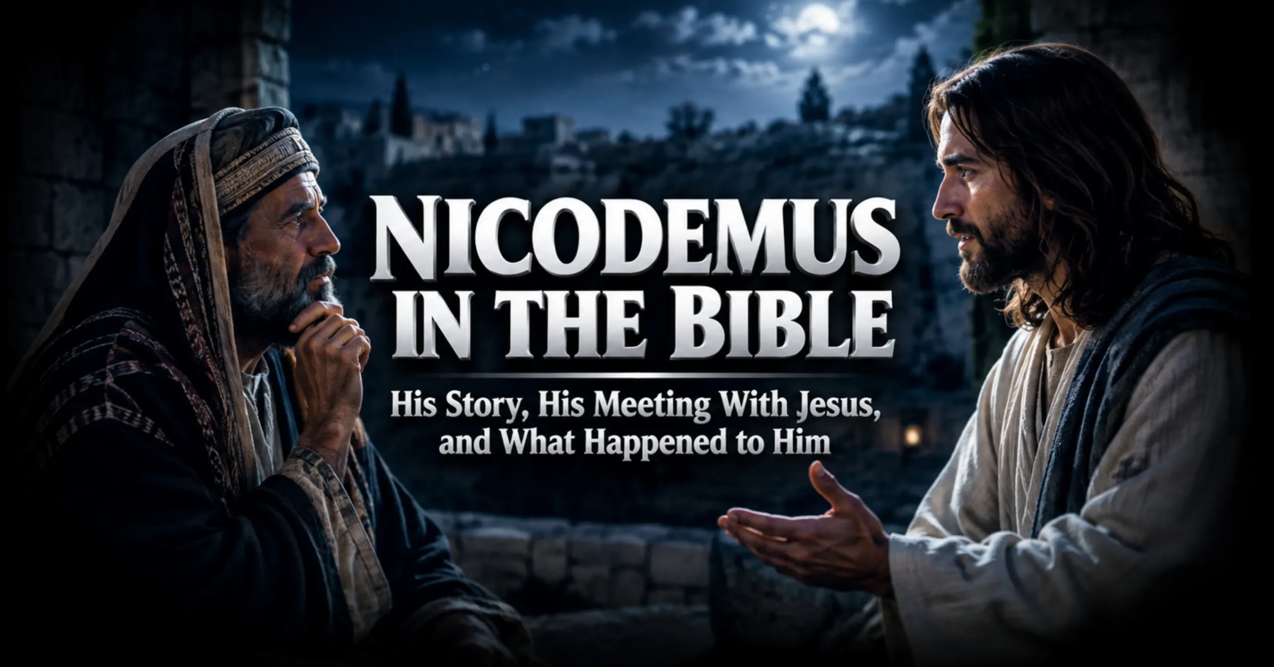 Nicodemus in the Bible meeting Jesus at night
